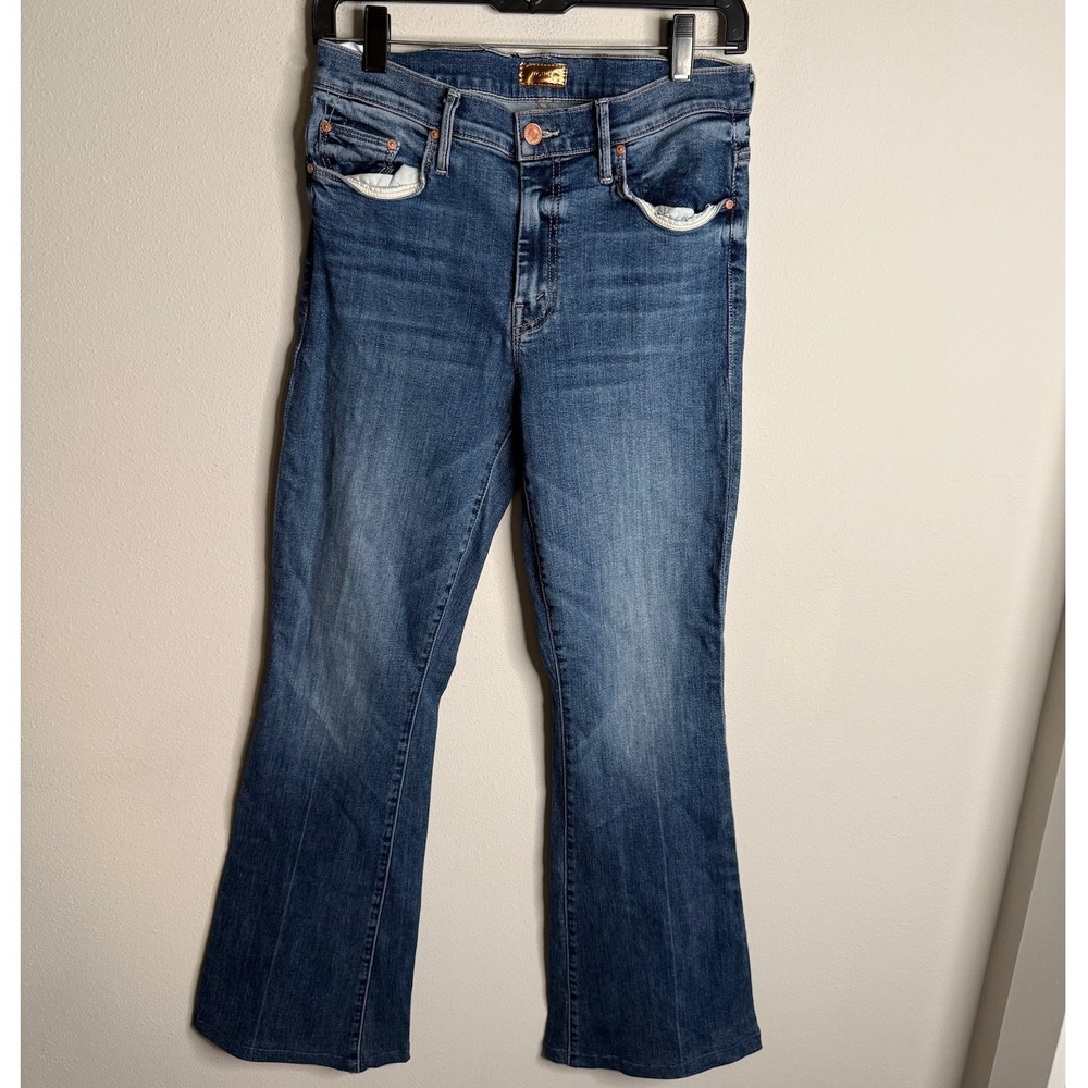 MOTHER Women's 29 Navy The Hustler Roller Sneak Bootcut Flare Denim Jeans Casual - Picture 2 of 7